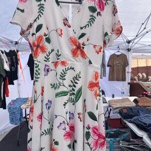 Express Orange and Pink Midi Sundress with Flutter Sleeves